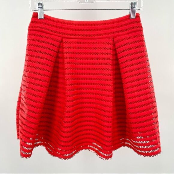 EXPRESS Red Pleated Eyelet A-line Skirt - Picture 2 of 9